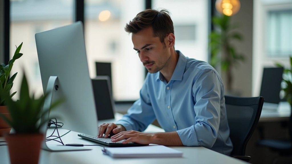 Designer che lavora su sistema di design unificato con componenti riutilizzabili su scrivania